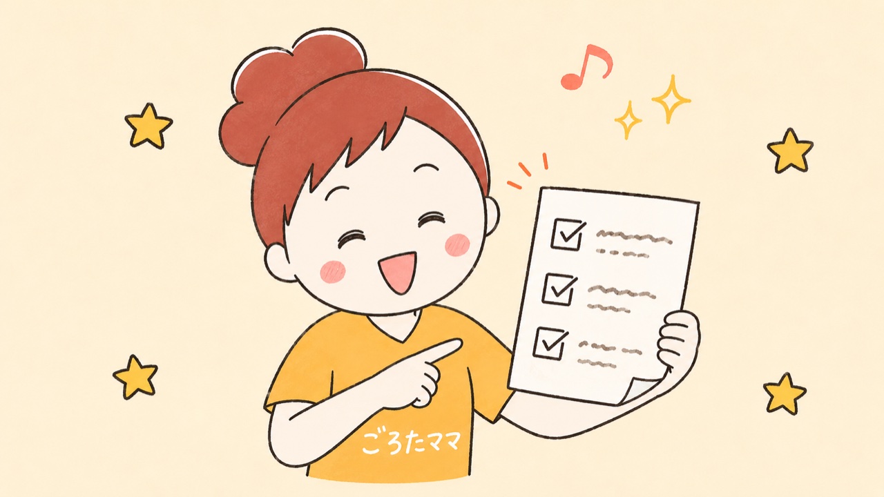 ごろたままがチェックリストを持って指差すイラスト