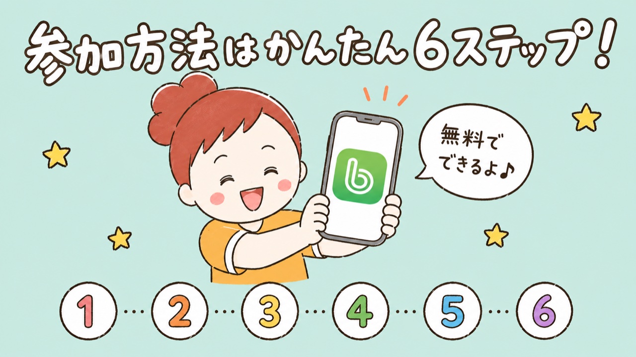 ごろたままがBANDアプリのスマホを持つイラスト・参加方法は簡単6ステップ