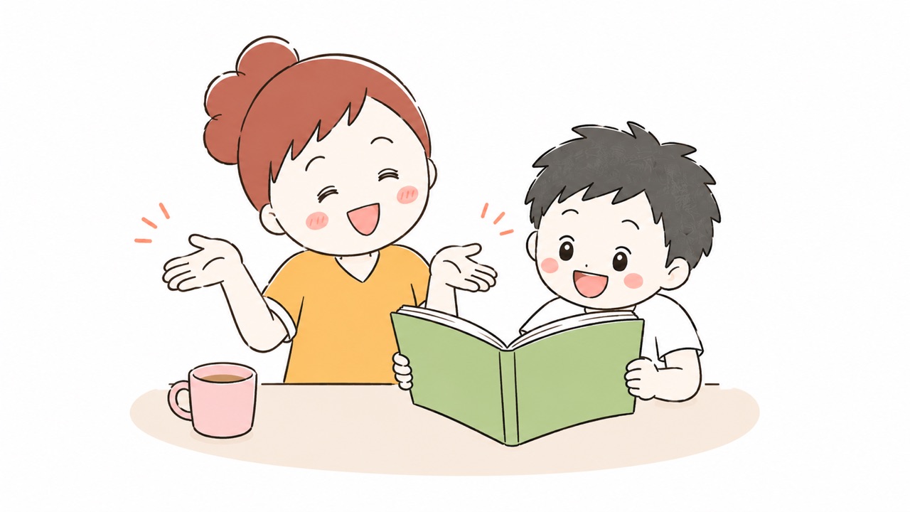 おうち英語の本を親子で楽しく読む様子
