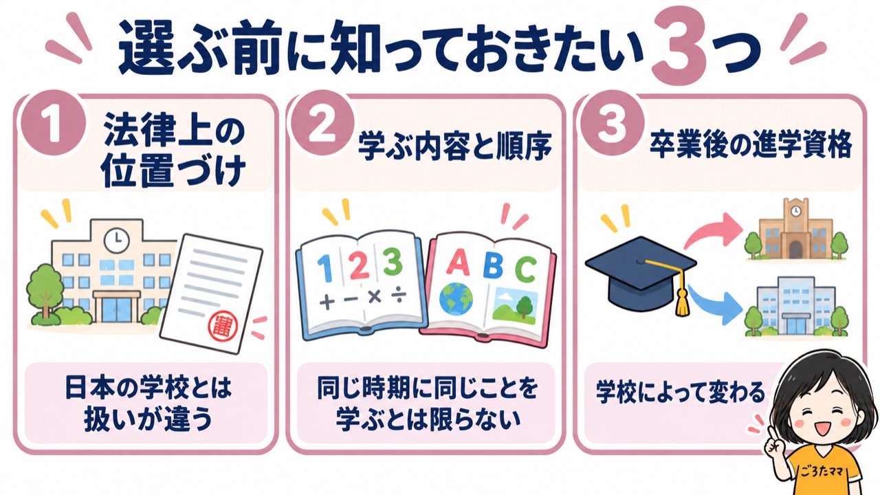 インターナショナルスクールを選ぶ前に知っておきたい3つ。法律上の位置づけ、学ぶ内容と順序、卒業後の進学資格