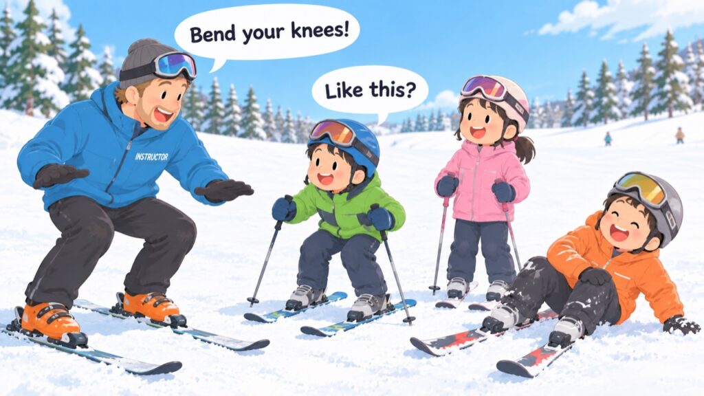外国人インストラクターから英語でスキーを教わる小学生向けイングリッシュキャンプ