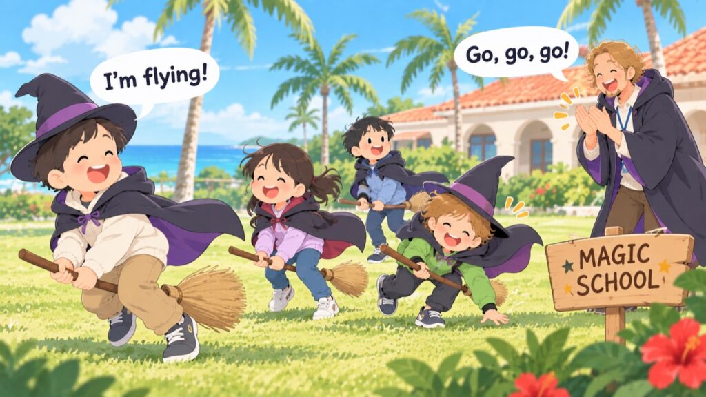 魔法学校がテーマの合宿で英語を使いながら遊ぶ小学生向けイングリッシュキャンプ